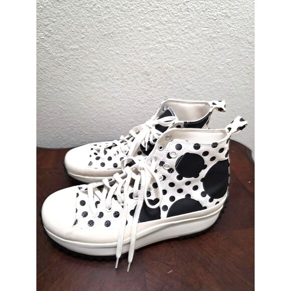 Converse Polka Dot Platform High-Top Sneakers White & Black Canvas Unisex Size 1 - Picture 4 of 15